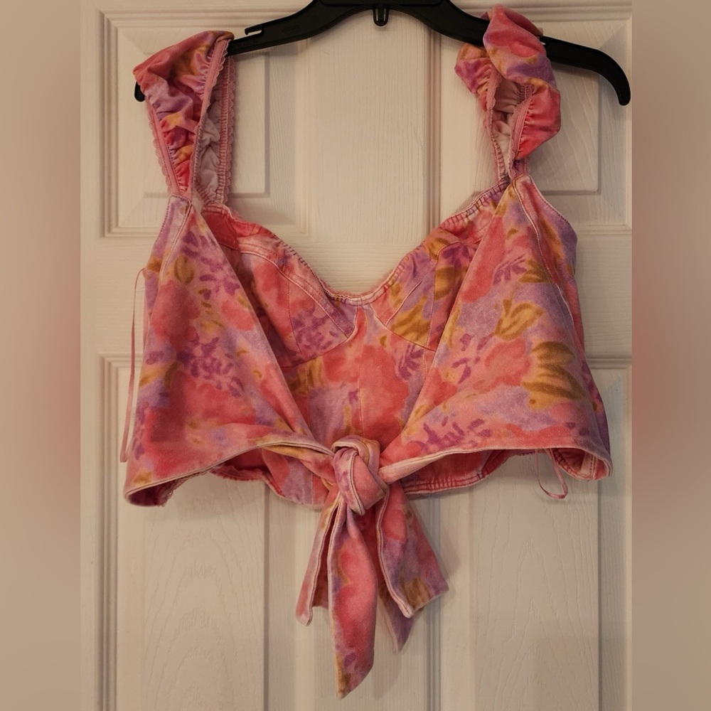 Free People Get Physical Set Pink Bustier Crop Top Biker Shorts Set Size Medium - Picture 6 of 14